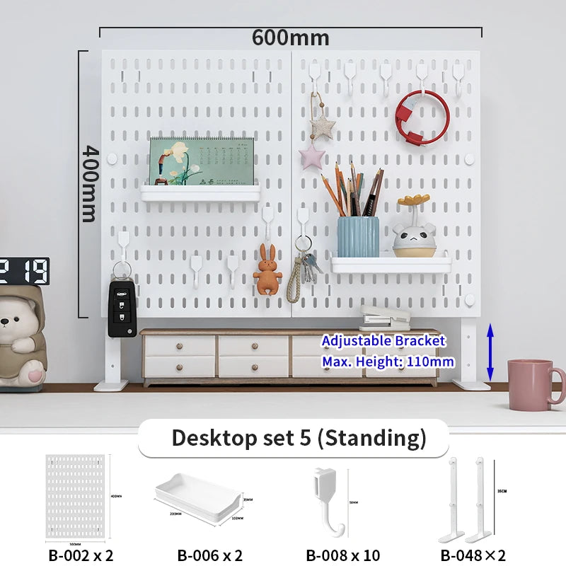 Home & Office Desktop Pegboard: Height-Adjustable Standing Storage Rack for Supplies, Also for Decorative Figurine Display