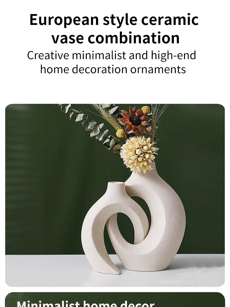 European Ceramic Vase Set Creative White Simple Home Decoration Living