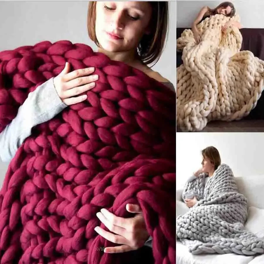 Chunky Knit Wool Throw Blanket