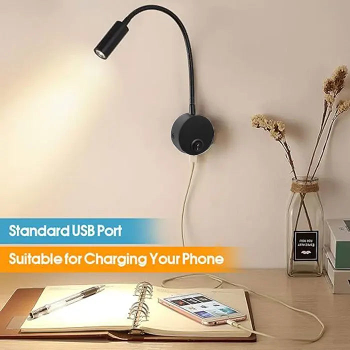 Bronze 3W LED Reading Light Black White Silver Gooseneck Wall Lamp