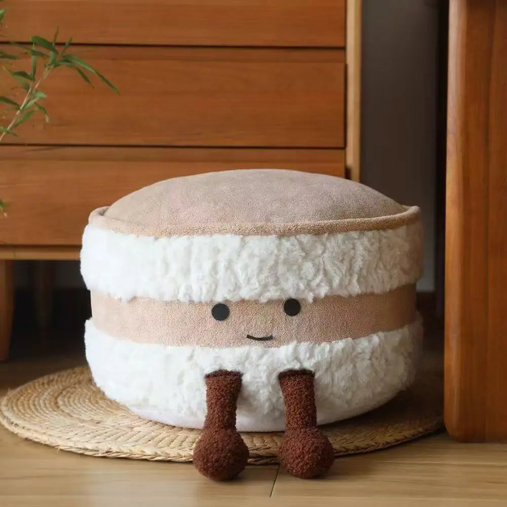 Cute Plush Cake-Shaped Stool - Removable Cover Pouf For Living Room Tatami Footrest & Shoe Changing Decorative Stool Gift