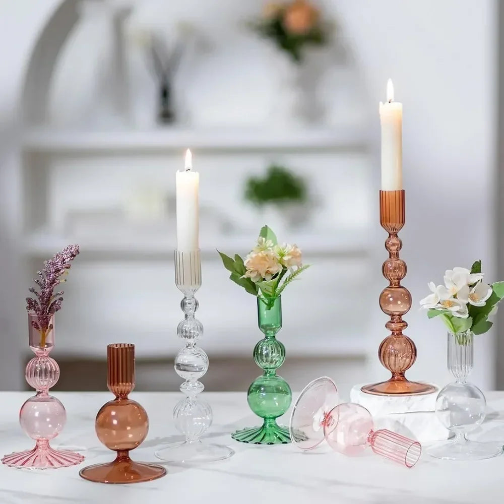 Wavy Glass Taper Candle Holders