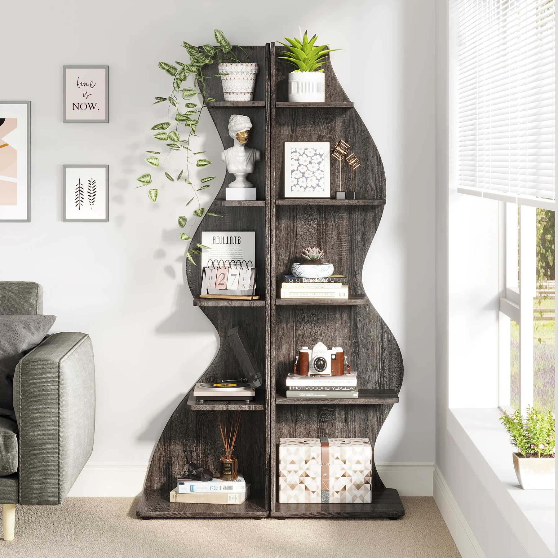 Five Tier Wavy Corner Bookshelf