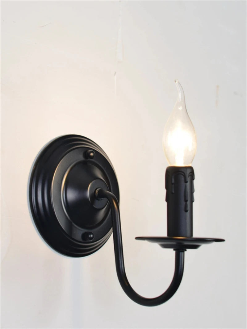 European Retro Wrought Iron Wall Lamp Sconce American Candle Style