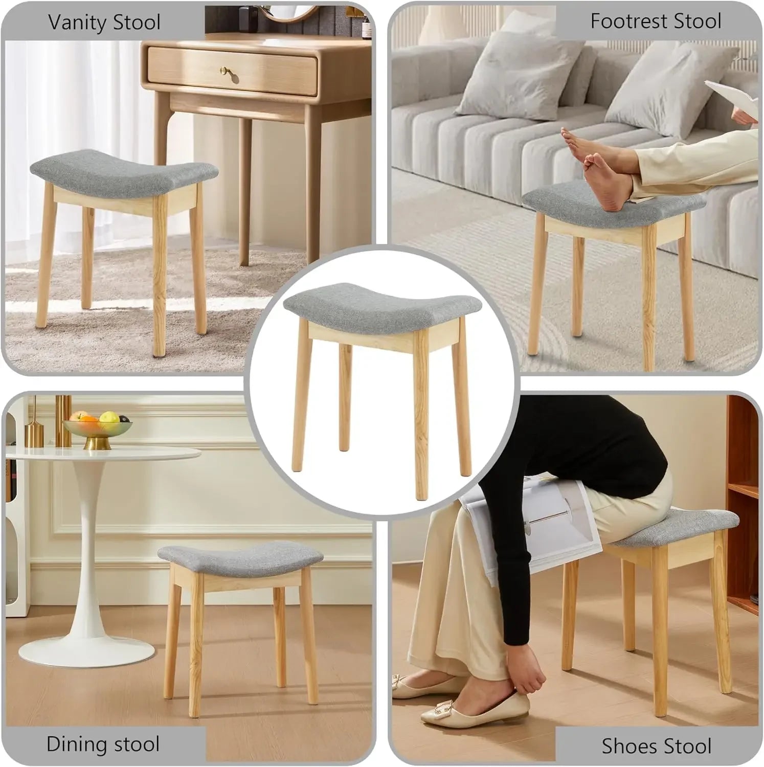 Saddle Cushion Vanity Stool with Wood Legs