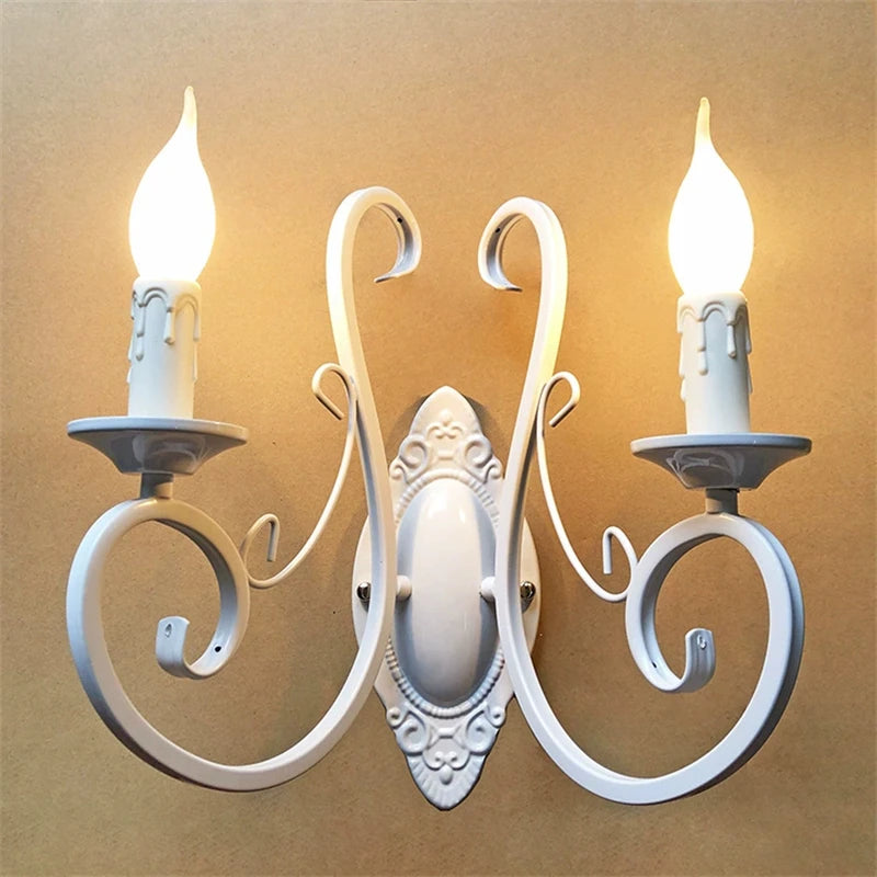 European Retro Wrought Iron Wall Lamp Sconce American Candle Style