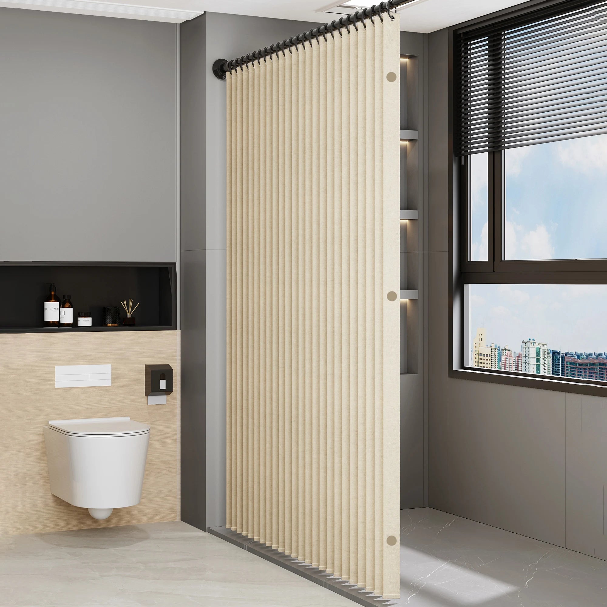 Foldable Accordion Shower Curtain, Morandi Color