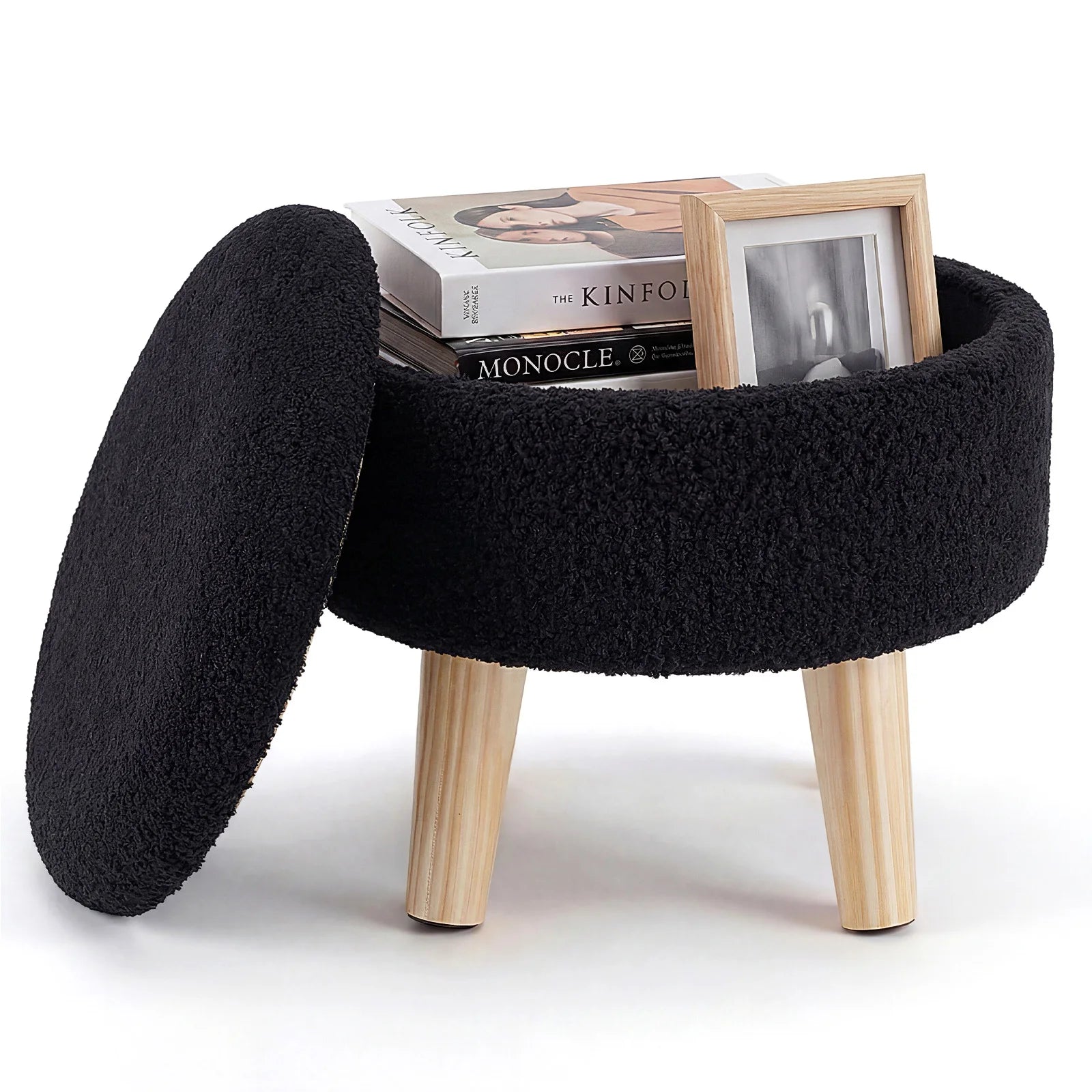Round Teddy Velvet Storage Ottoman