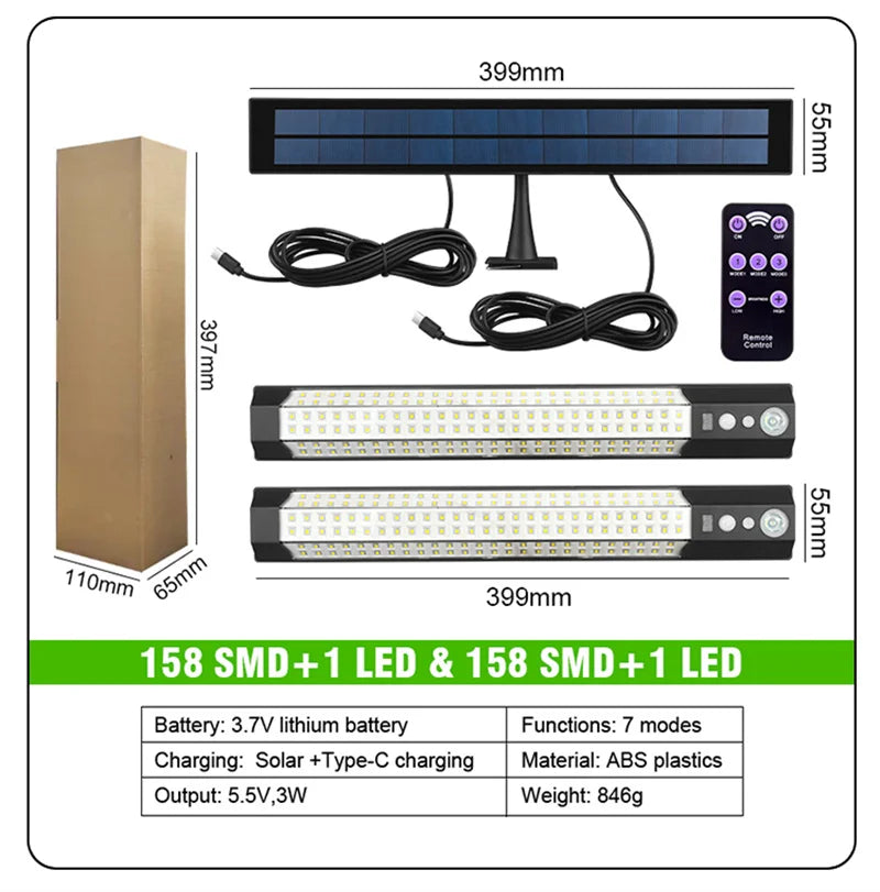 Solar Lights Outdoor Motion Sensor 158LED Flood Lights with Remote