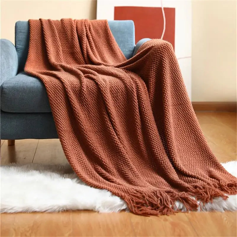 Nordic Knitted Blanket Bed Sofa Plaid Solid Color Soft Winter