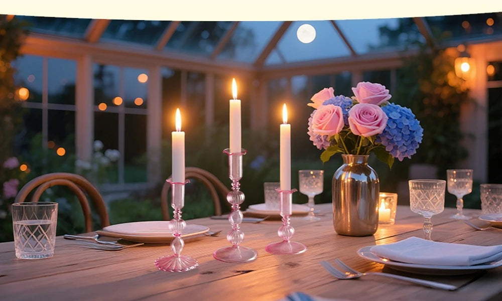 Wavy Glass Taper Candle Holders
