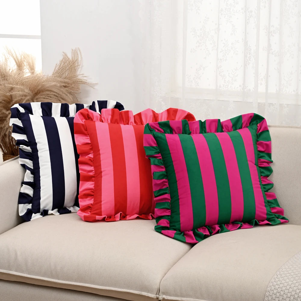 1PC Striped Lace Velvet Pillowcase 18X18Inch Pillowcases Soft Cozy