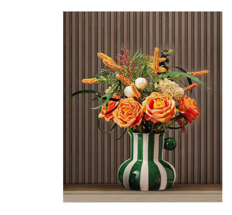 Colorful Striped Ceramic Vase and Plant Pot