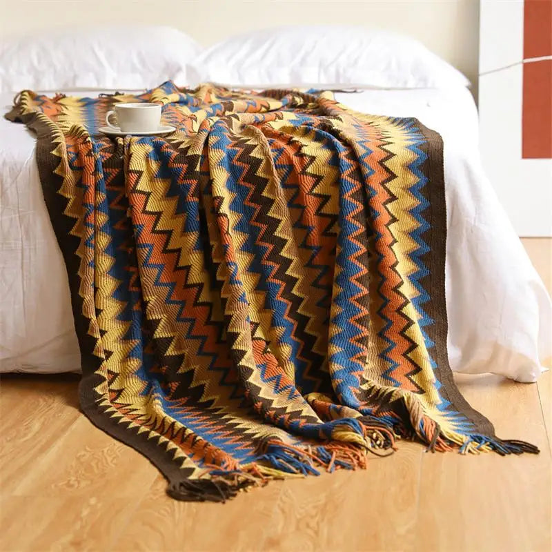 Acrylic Hand Knitted Blanket with Tassel Summer Bed Sofa Throw