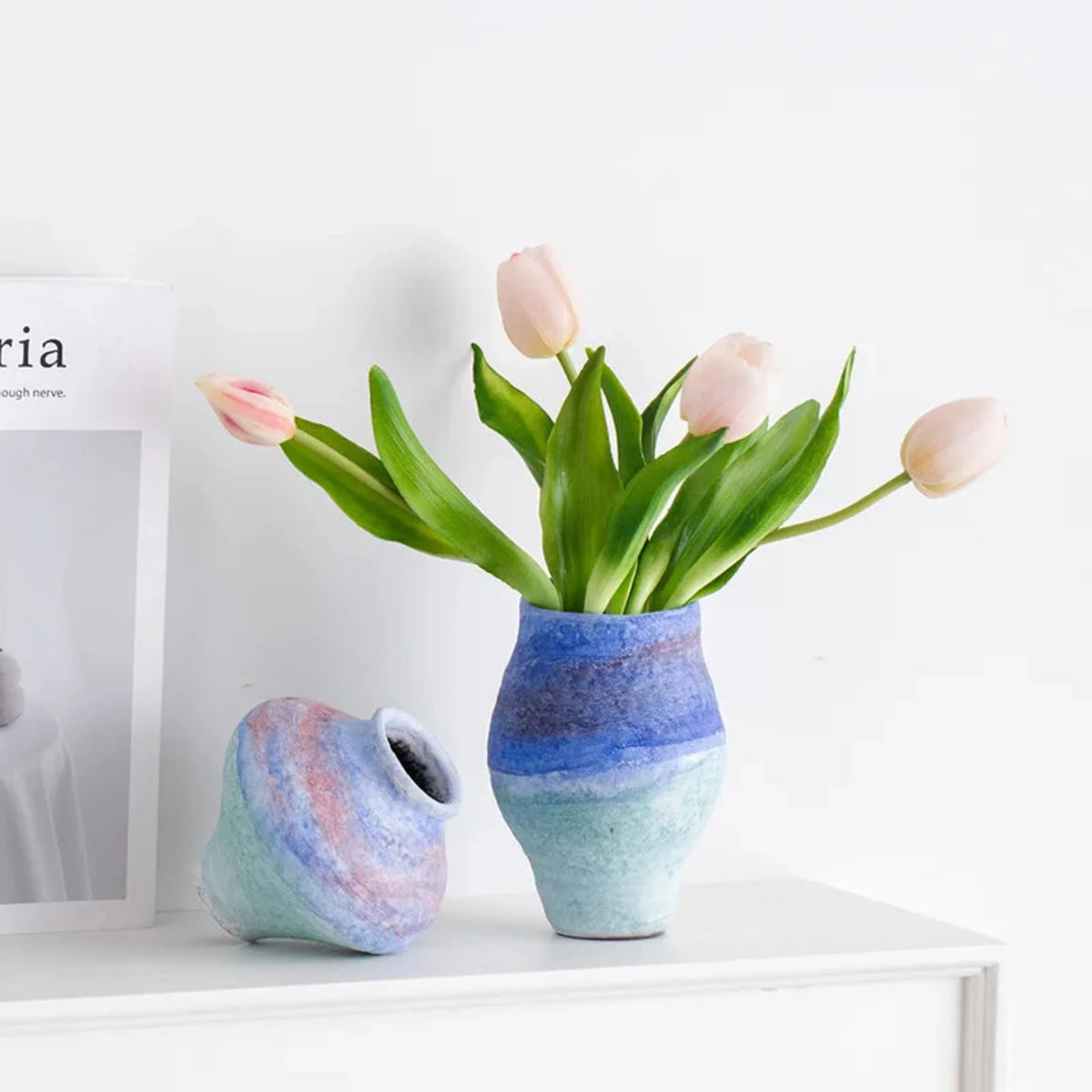 Blue Gradient Ceramic Vase, Glazed Porcelain Bud Vase