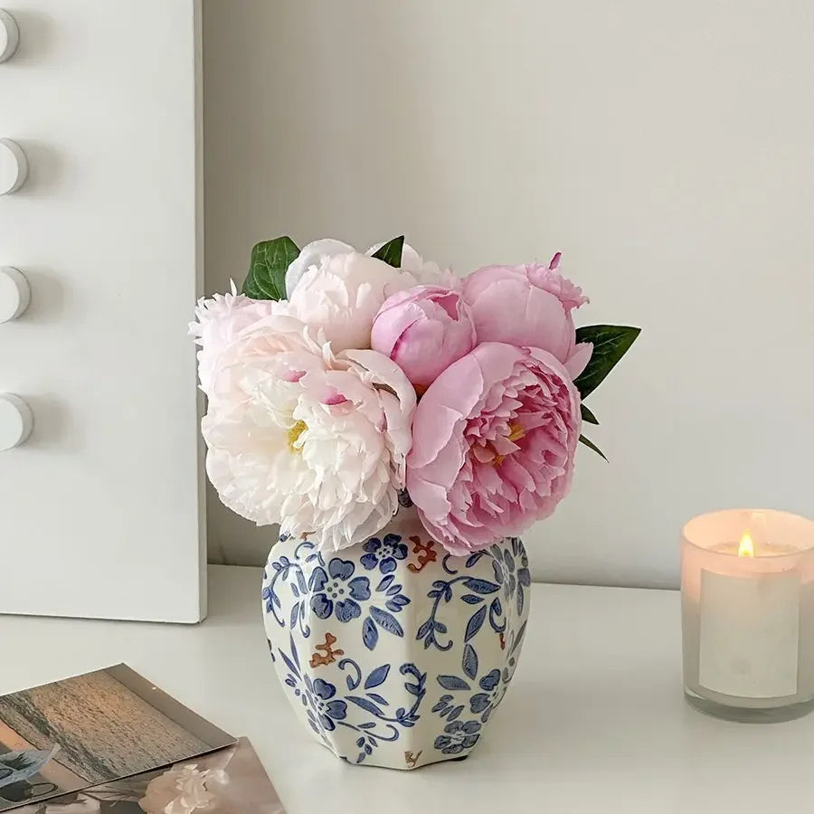 Vintage Hand Painted Blue and White Porcelain Vase