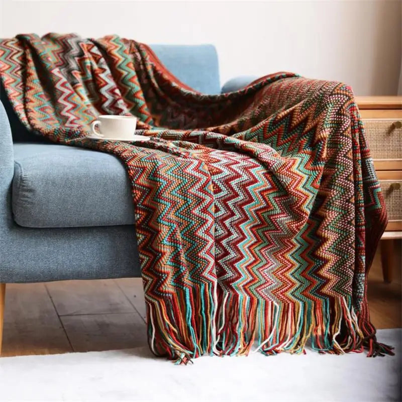 Acrylic Hand Knitted Blanket with Tassel Summer Bed Sofa Throw