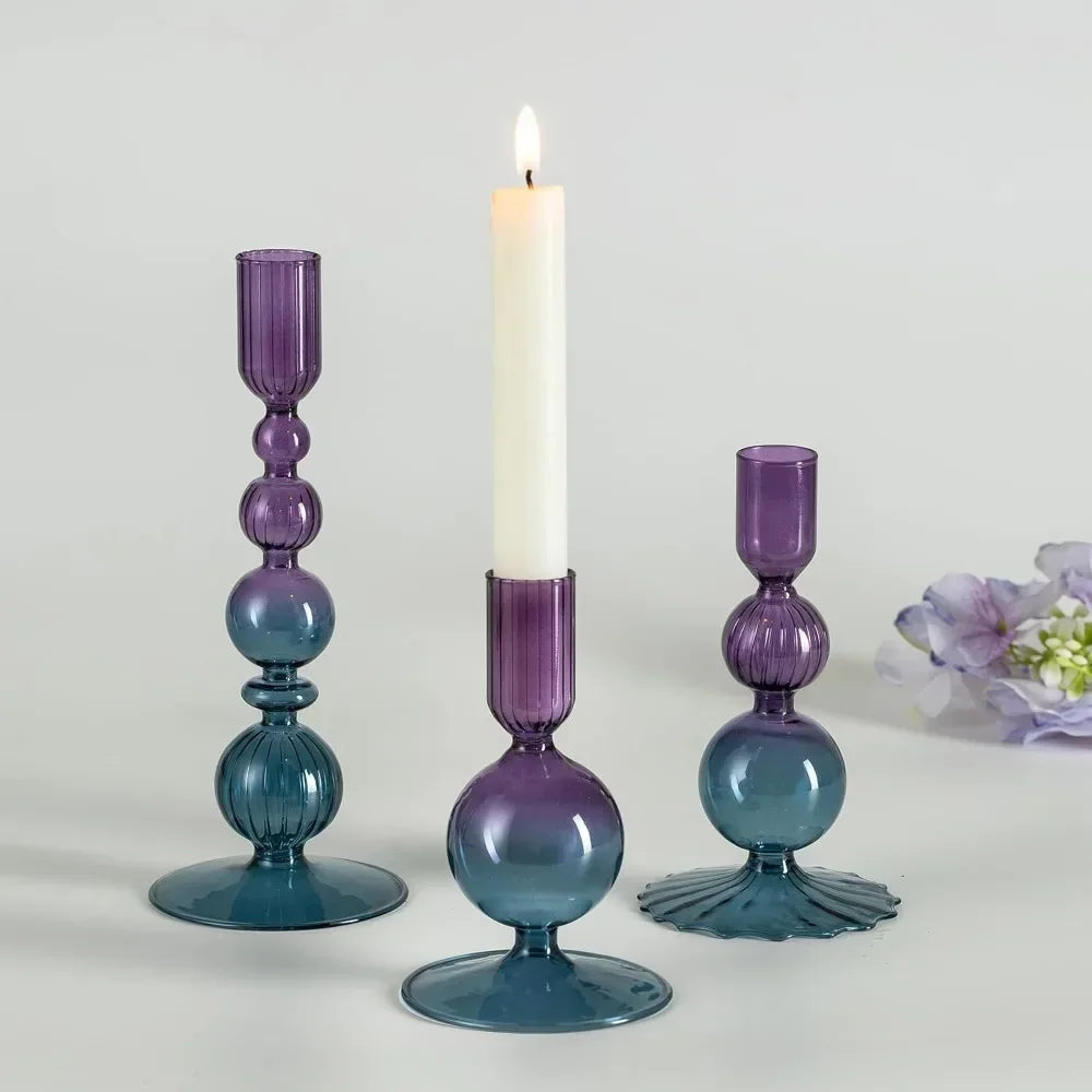 Wavy Glass Taper Candle Holders