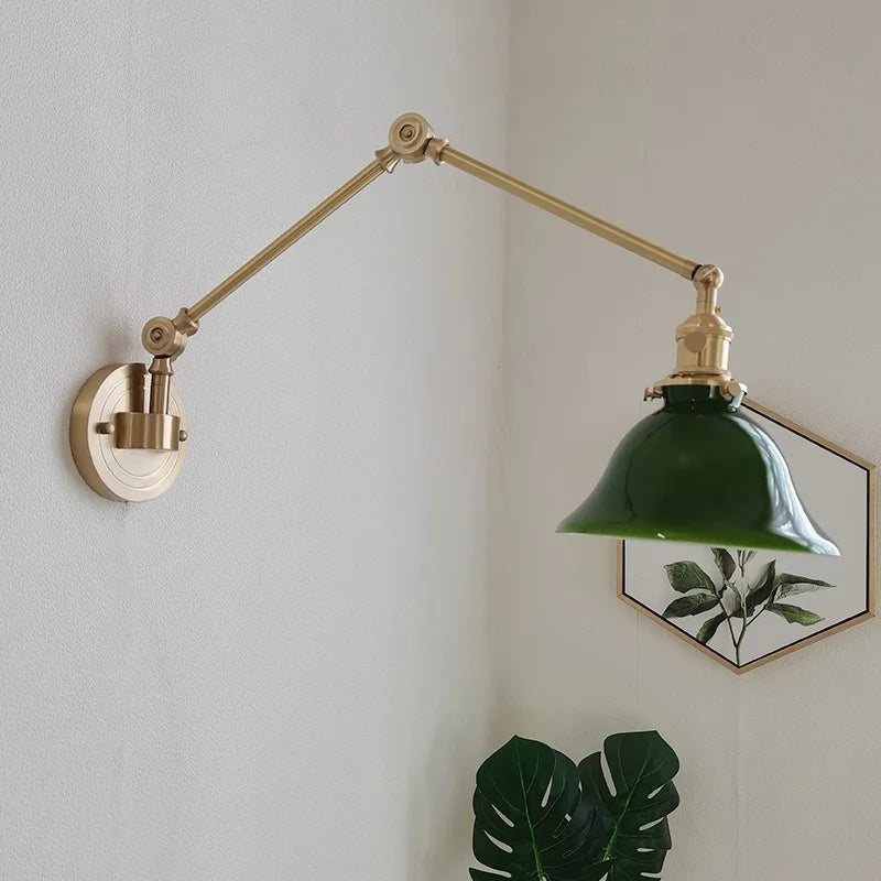 IWHD Left And Right Rotate Copper Wall Lamp Beisde Swing Long Arm Green