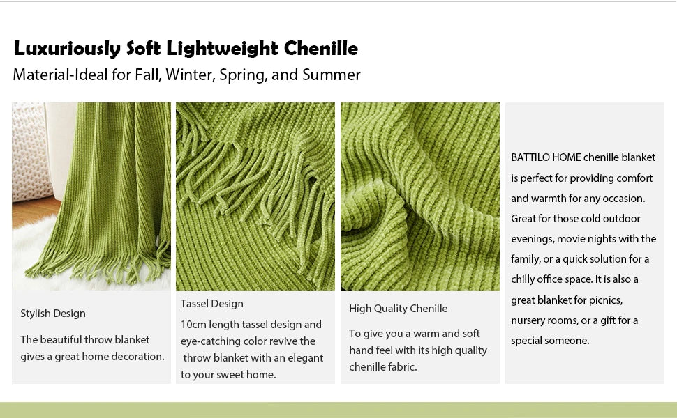 Chenille Knit Plaid Throw Blanket