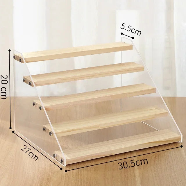 2-7 Layers Acrylic Storage Display Shelf Rack Figure Ladder Showcase Display Stand Wooden Household Action Figure Organizers