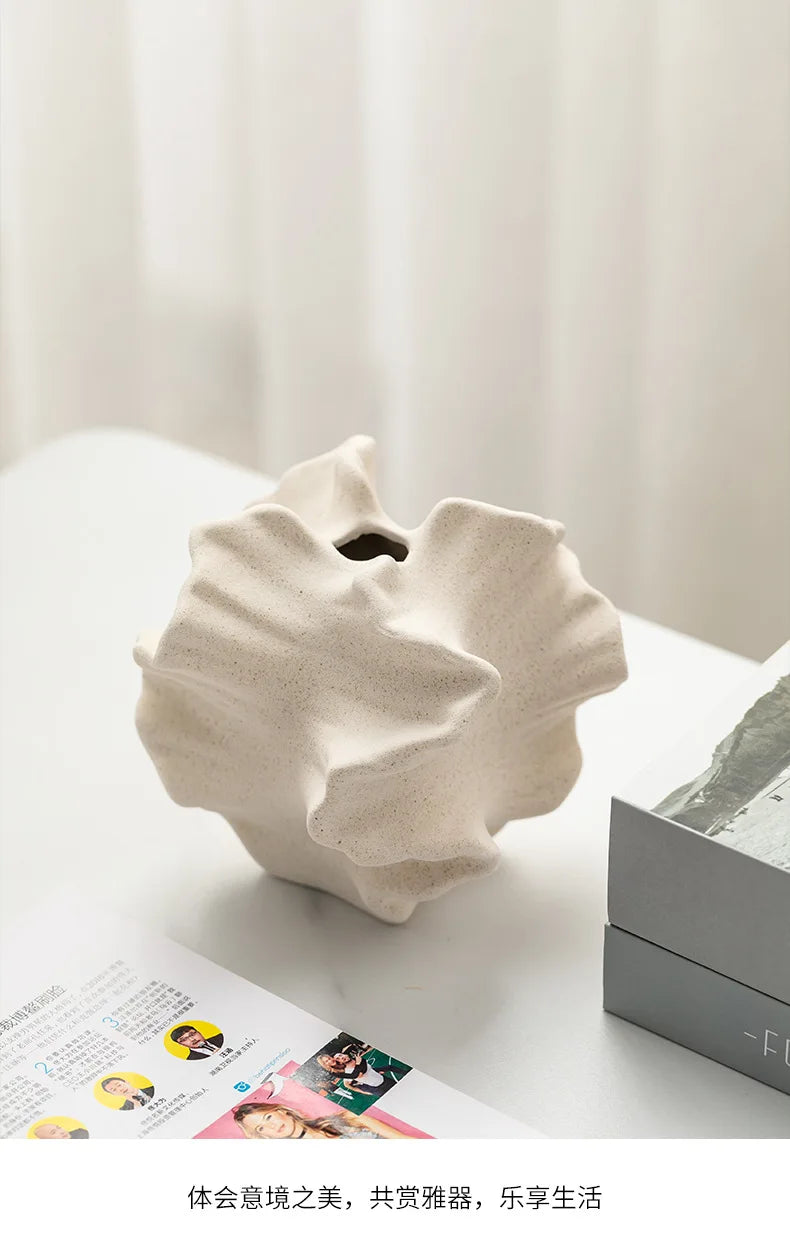 Ceramic Vase Geometric Wavy Patterns Petal Shape Porcelain Crafts