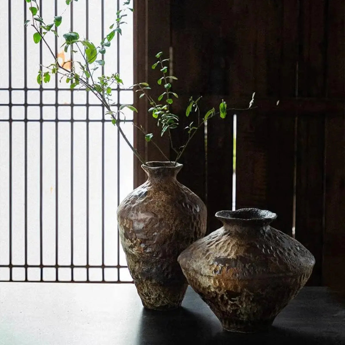 Rustic Glazed Ceramic Vase, Handmade in Wide or Tall
