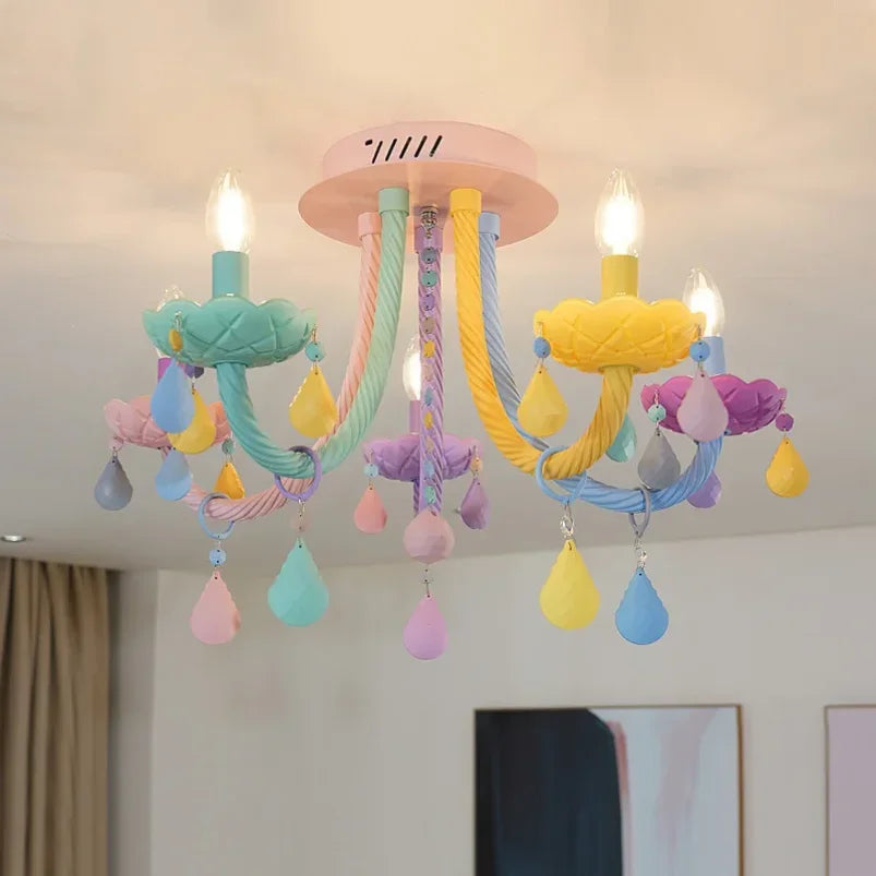 European Children Rainbow Chandelier Designer Macarone Lights Led