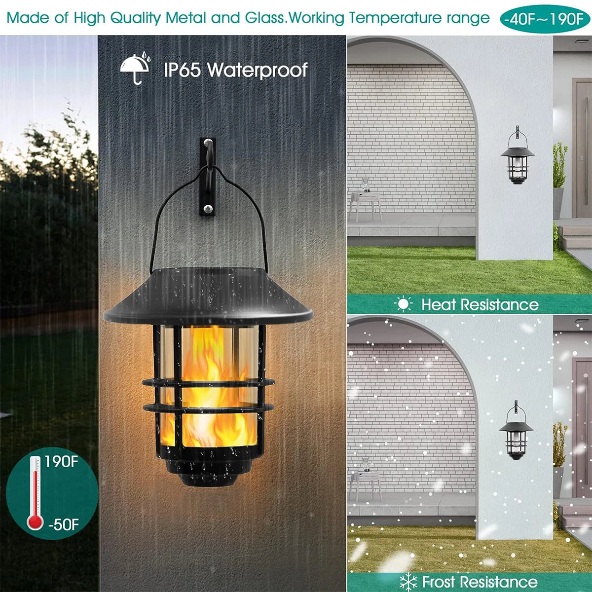 1pcs Solar Hanging Lantern Outdoor Flickering Flames Waterproof Heavy