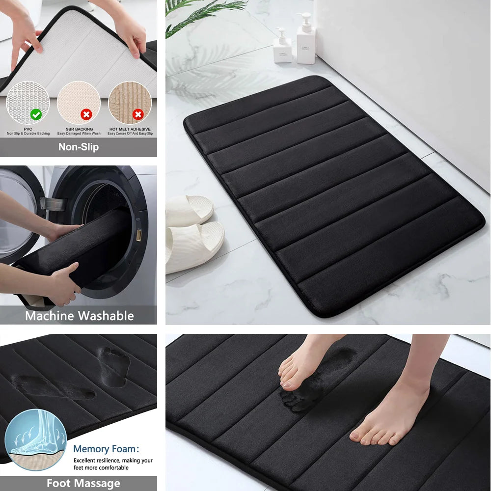 Velvet Memory Foam Bathroom Rug Set Of 3 Water Absorption Non Slip