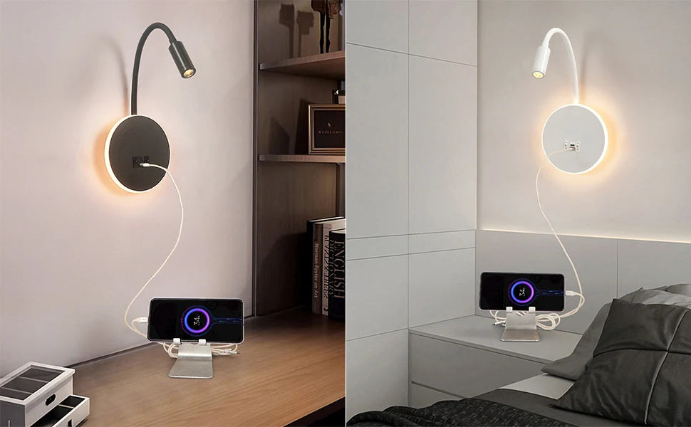 Gooseneck Reading Wall Lamp with USB