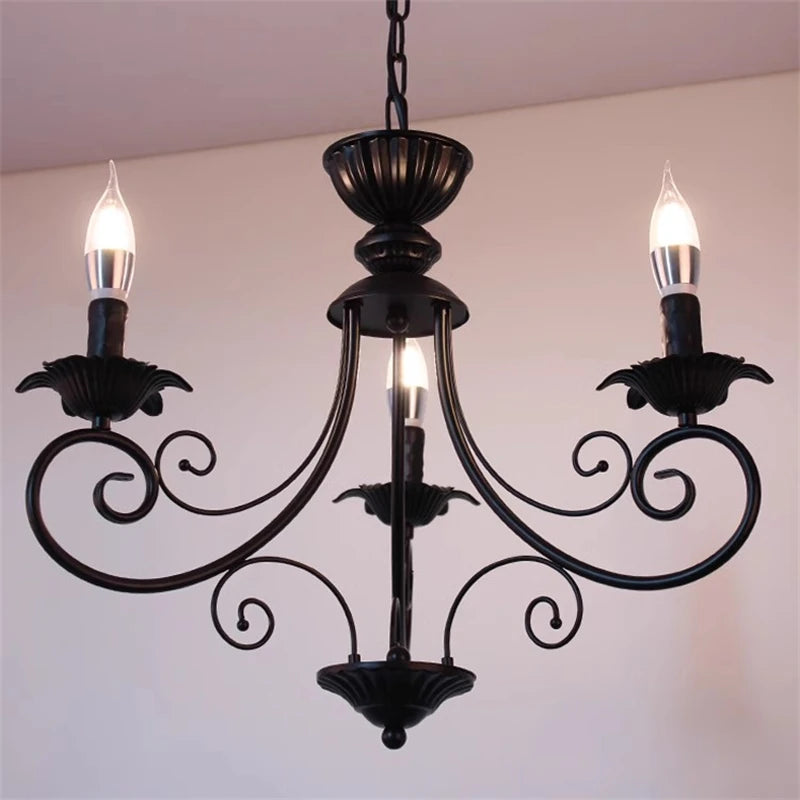 Classic Europe Wrought Iron Chandeliers E14 Candle Light Vintage Black