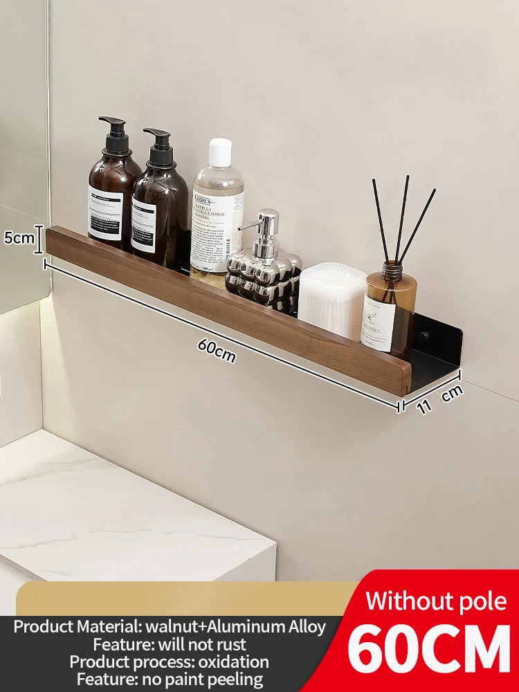 Wood and Aluminum Floating Bathroom Shelf