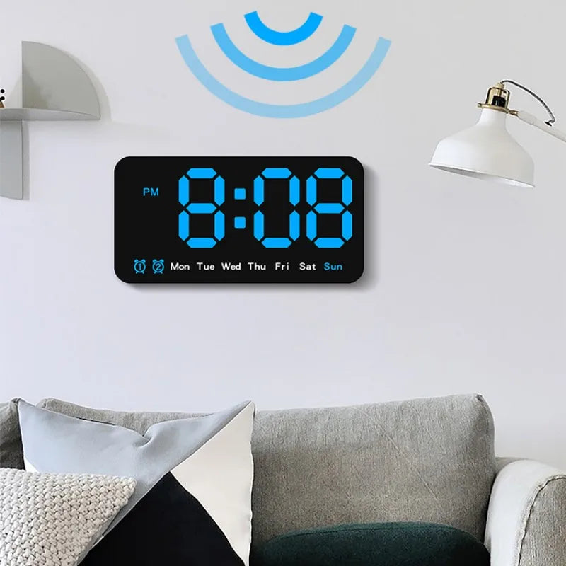 Voice Control Large Digital Wall Clock Temperature Date Week