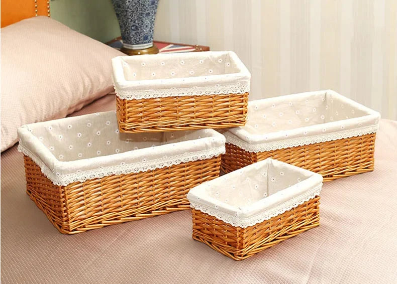 Woven Rattan Storage Basket with Handles