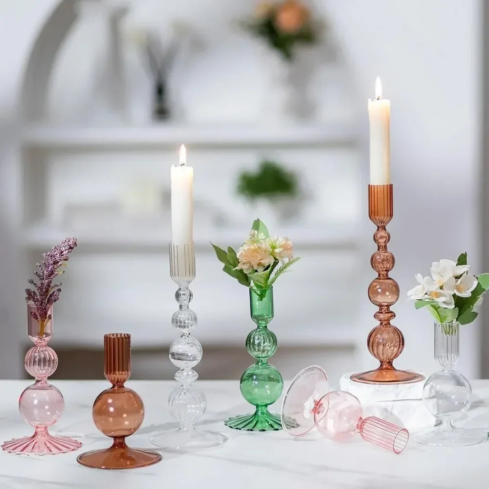Wavy Glass Taper Candle Holders