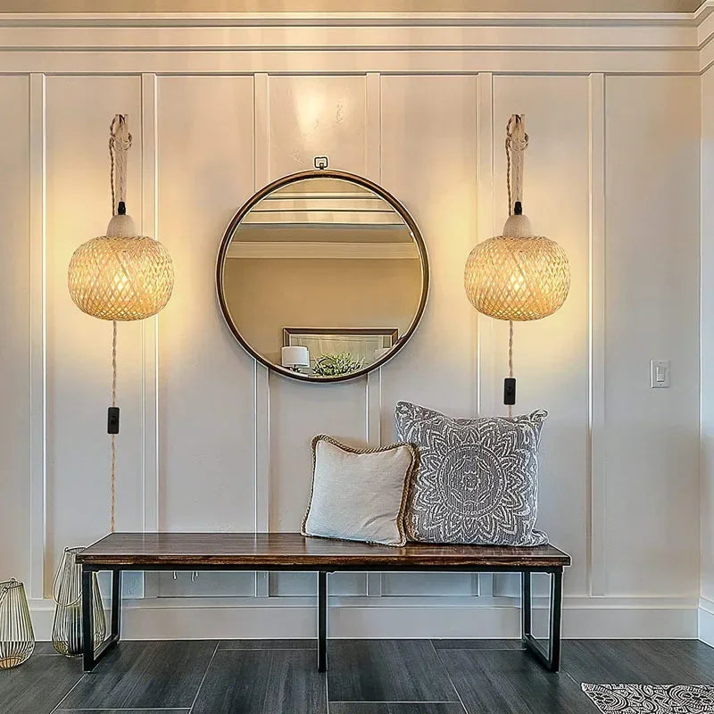 Bamboo Lantern Woven Wall Lamp