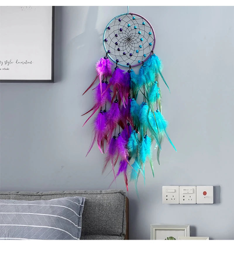 Dream Catcher Handmade Two Color Feather Wind Chimes Living Room