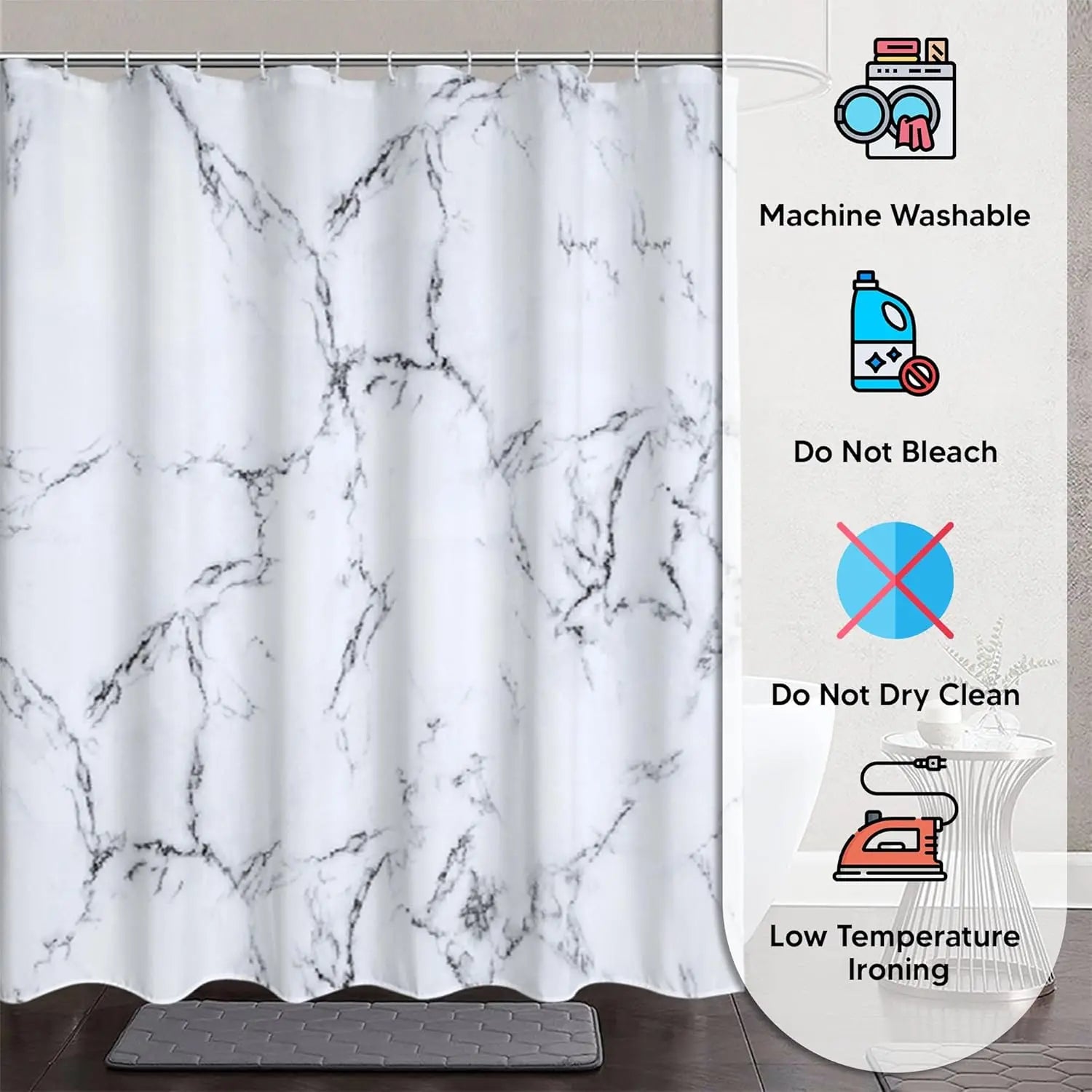 Marble Print Fabric Shower Curtain