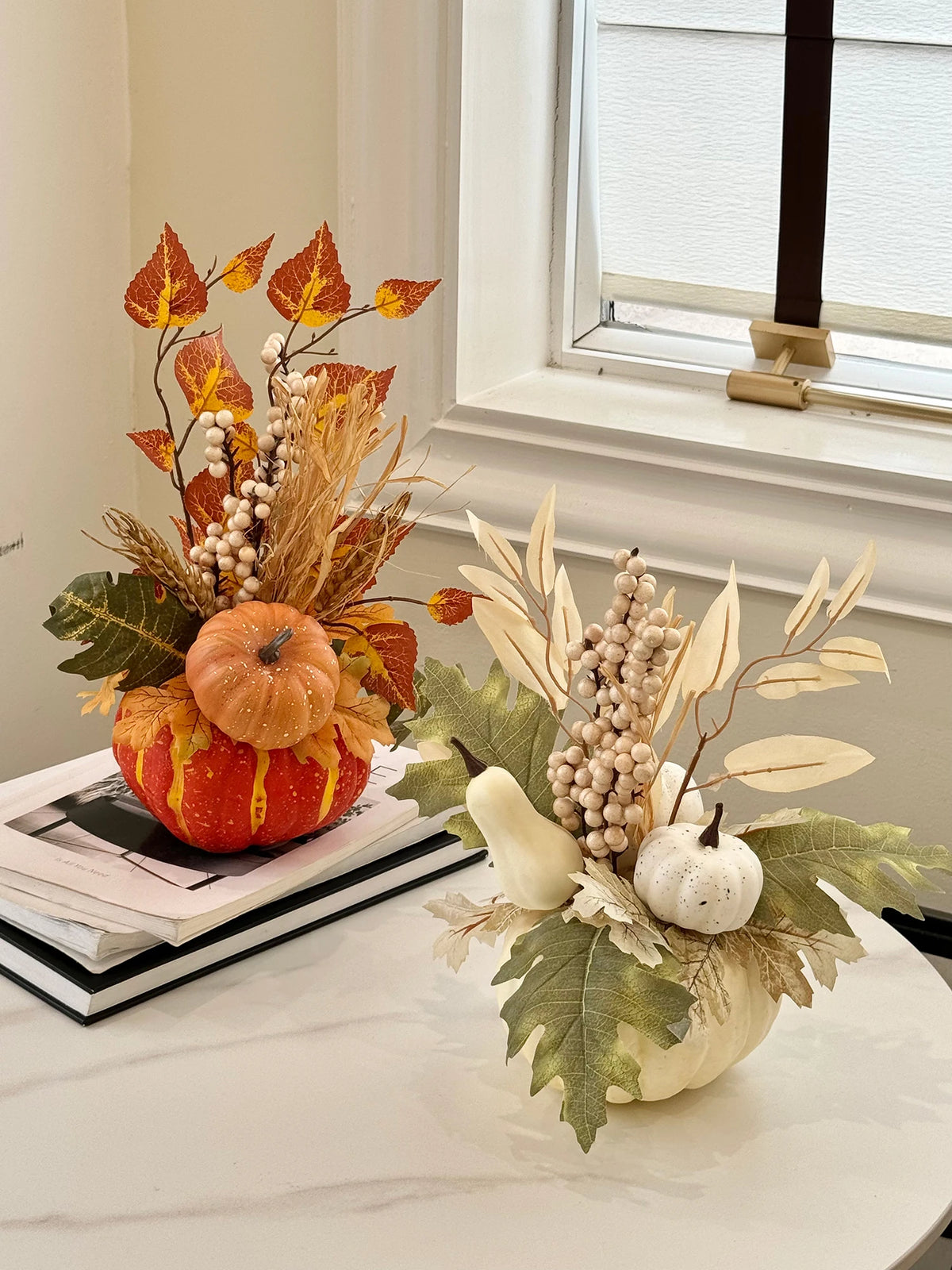 Artificial Pumpkin and Maple Leaf Ornament