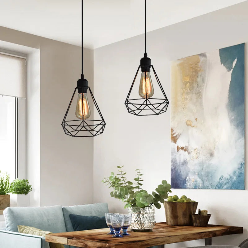 Vintage Wrought Iron Frame Pendant Light