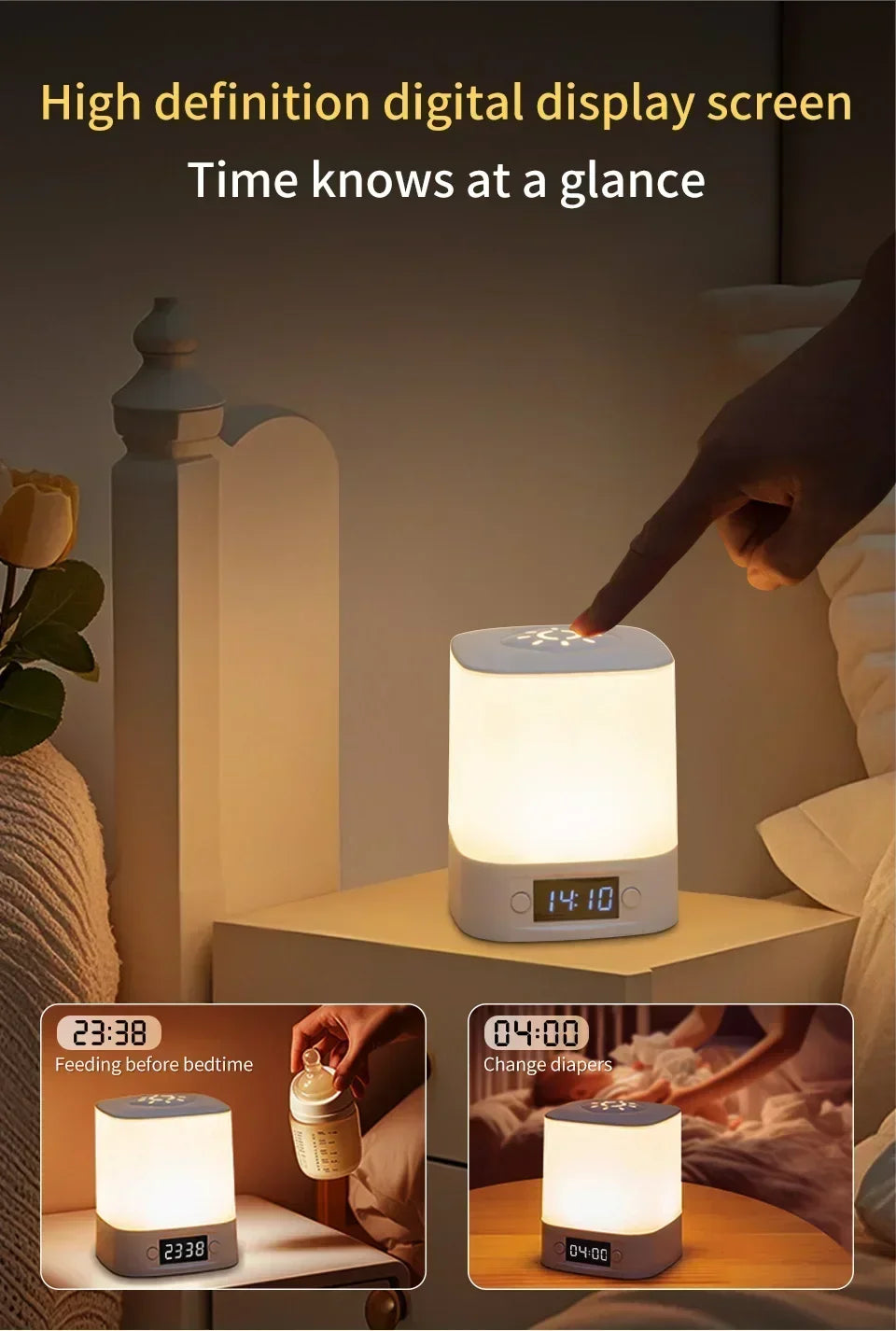 Bedside Night Light Rechargeable Reading Desk Lamp with Clock Time