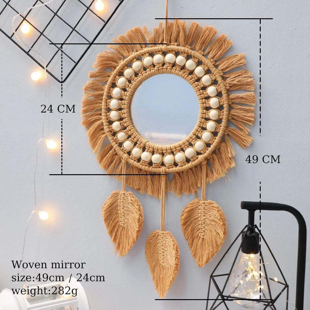 Hand Woven Macrame Round Wall Mirror