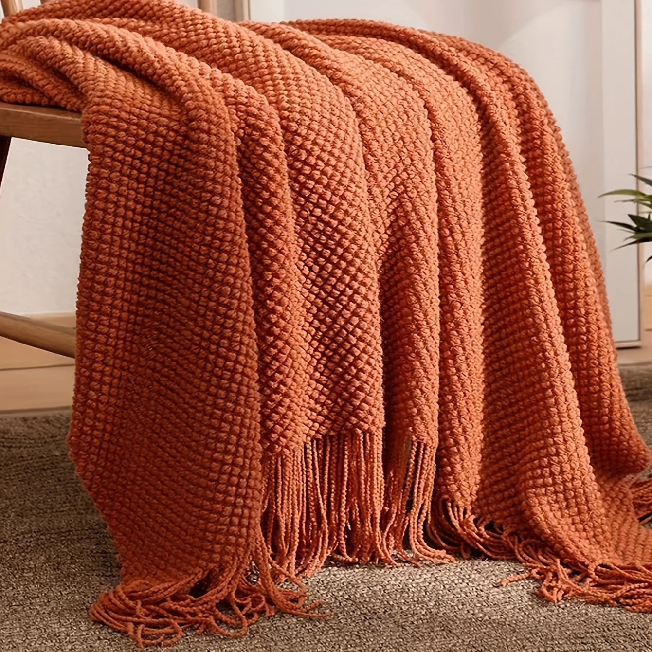 Tasseled Knit Throw Blanket