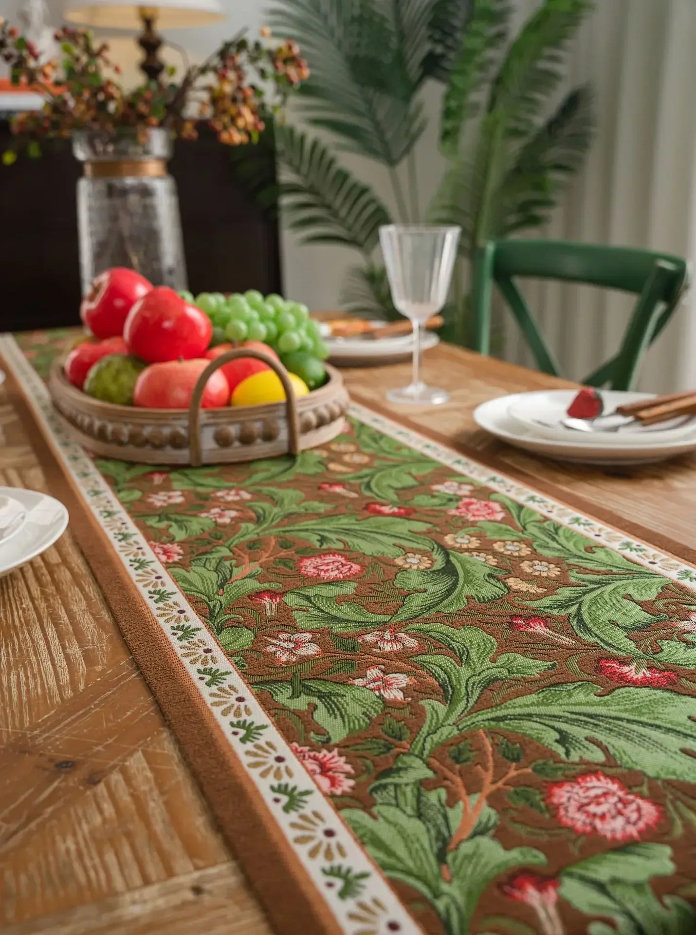 Plant Flower Table Runner with Tassels Jacquard Living Room Cabinet