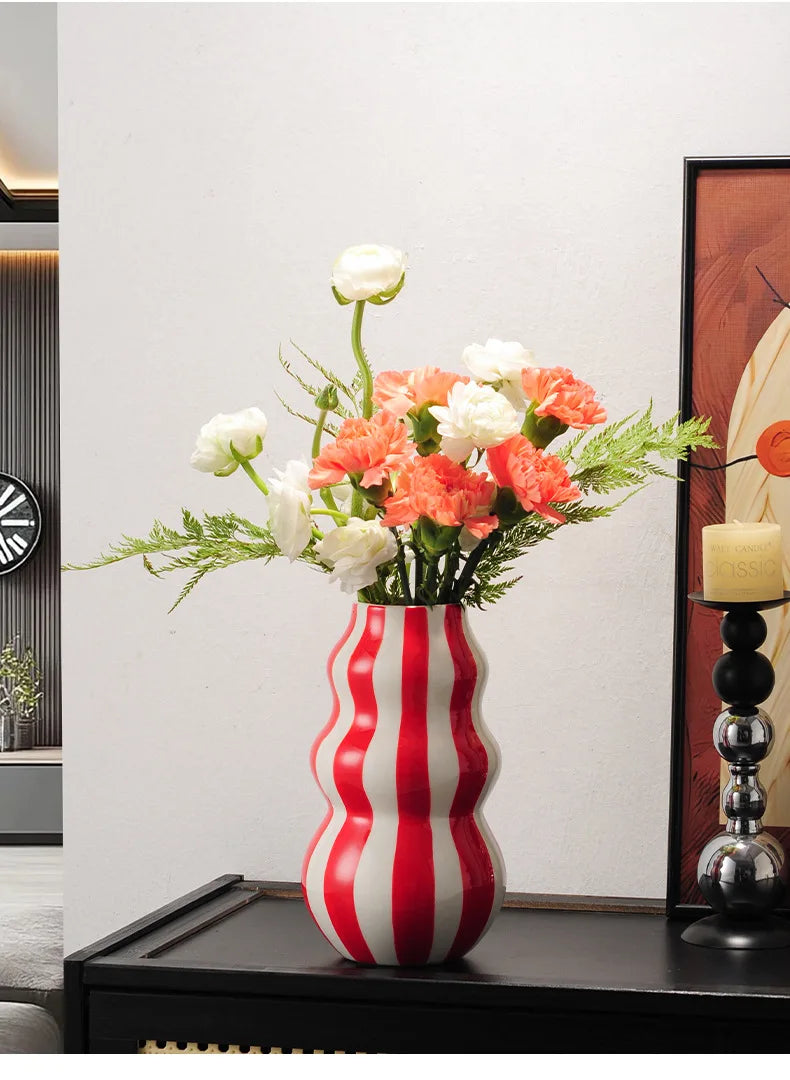 Colorful Striped Ceramic Vase and Plant Pot