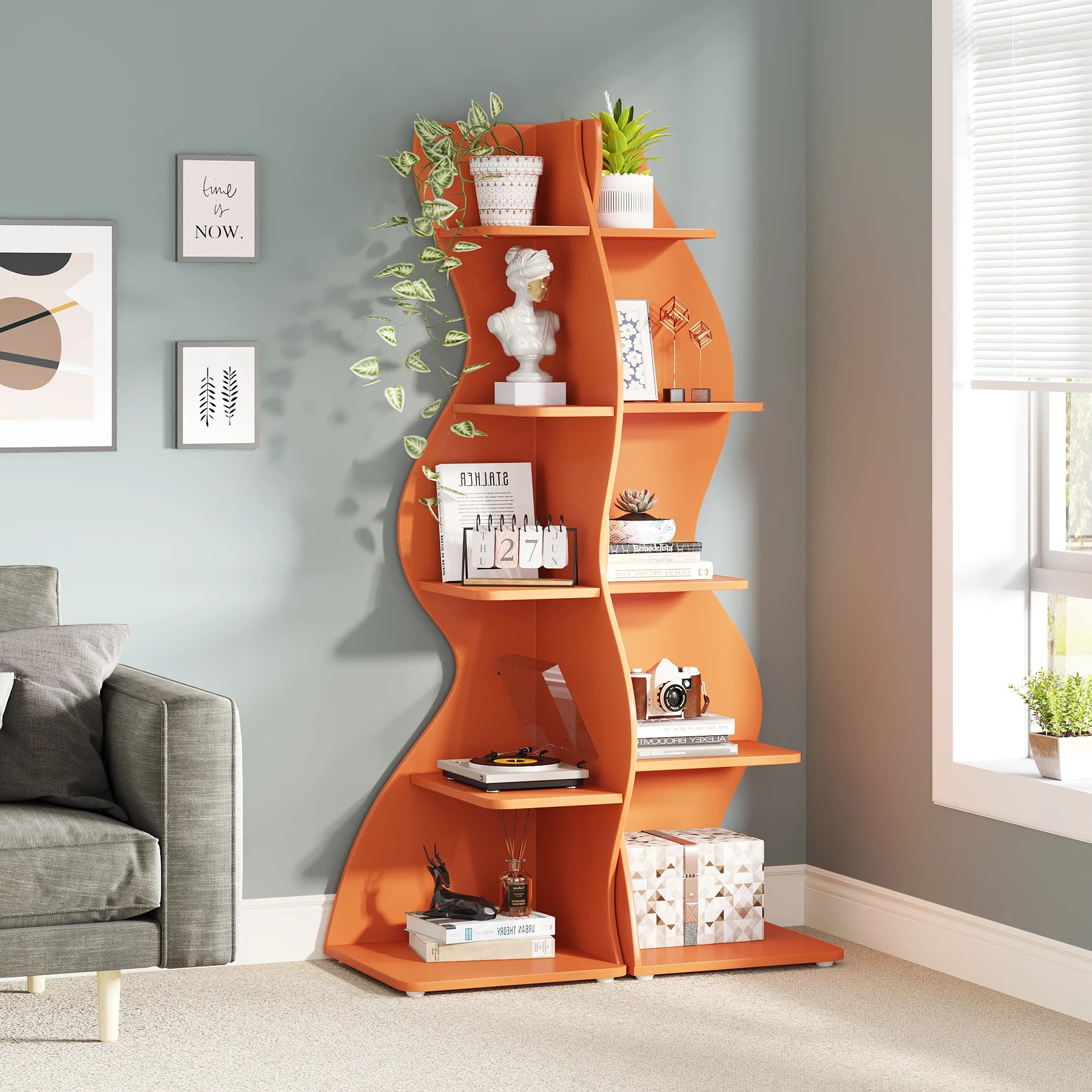 Five Tier Wavy Corner Bookshelf