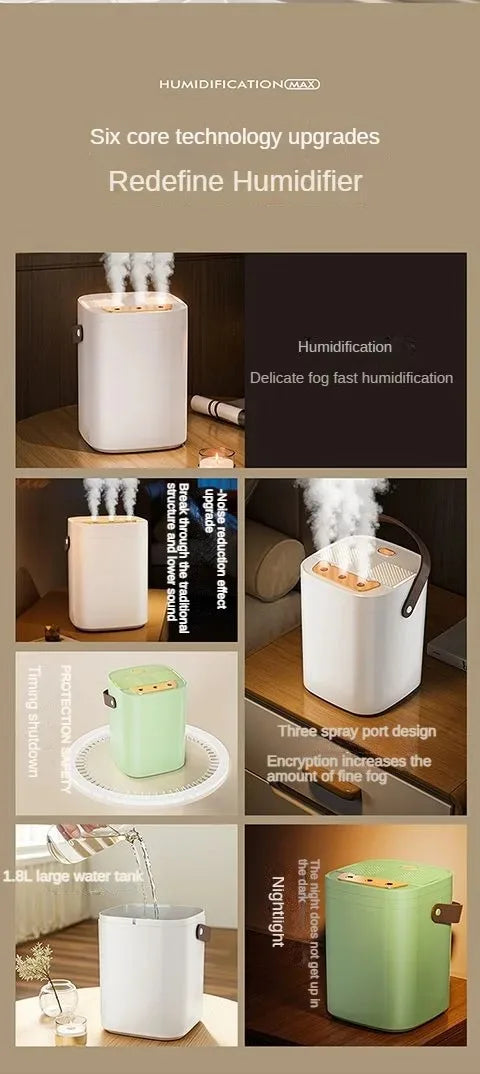 USB Connected Three Nozzle Humidifier 1.8L Large Capacity 3-Gear