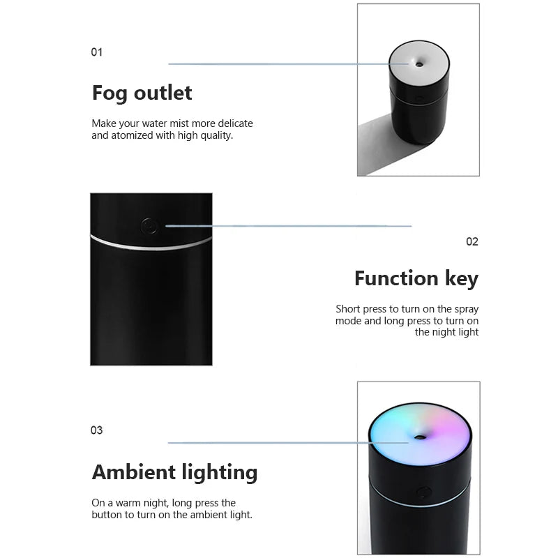 Colorful Portable Air Humidifier USB Rechargeable Wireless