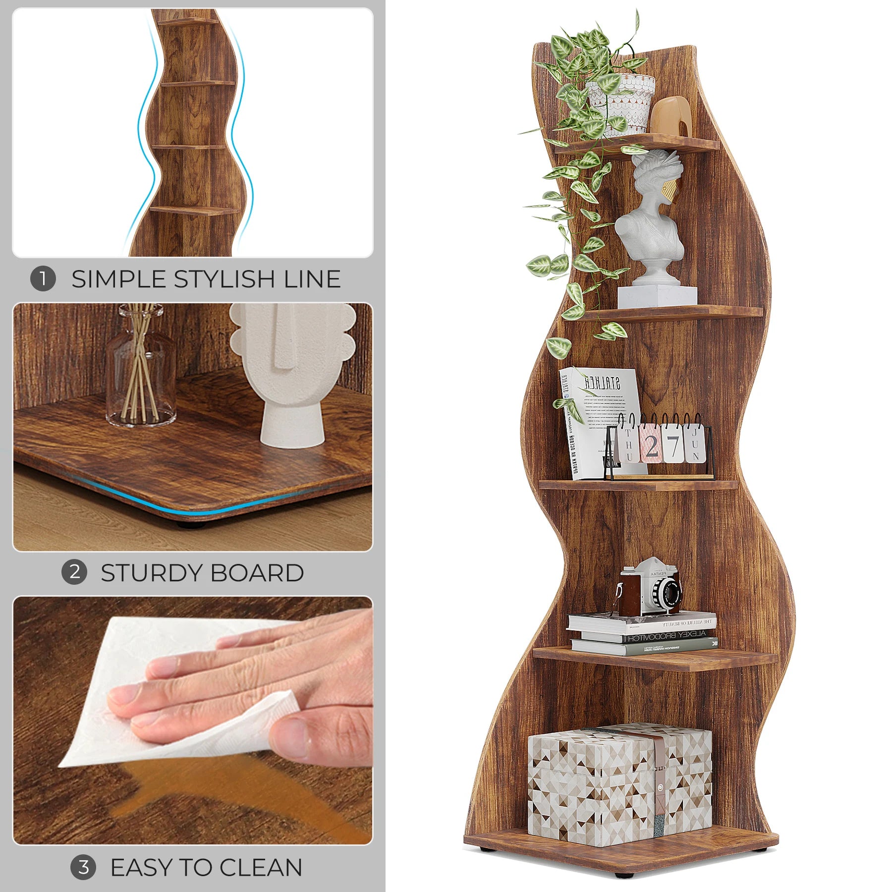 Five Tier Wavy Corner Bookshelf